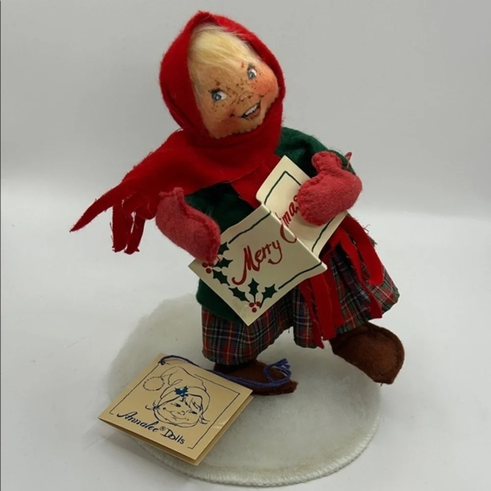 Annalee Doll with Red Scarf and Plaid Skirt